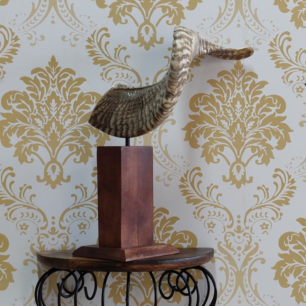Natural 14 inch Long Ox Horn mounted on Wood for Home Decor Best for Home Decor.